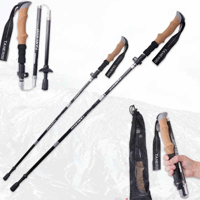 

130cm Climbing Walking Stick Carbon Fiber Telescopic Hiking Canes Folding Ultralight Quick Lock Trekking Pole