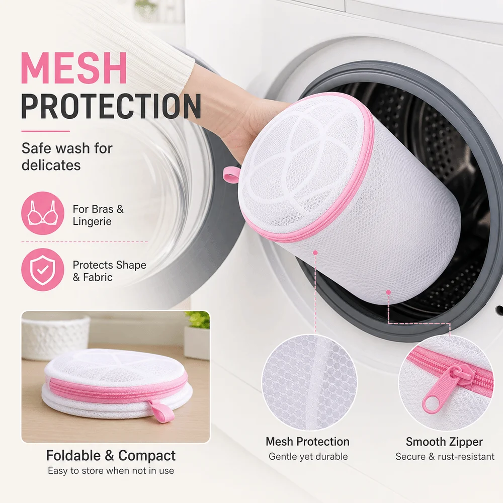 Delicate With Zipper Lingerie Washing Mesh Bag Separation Design Foldable Net Bra Bag Polyester Underwear Laundry Bag Home Use