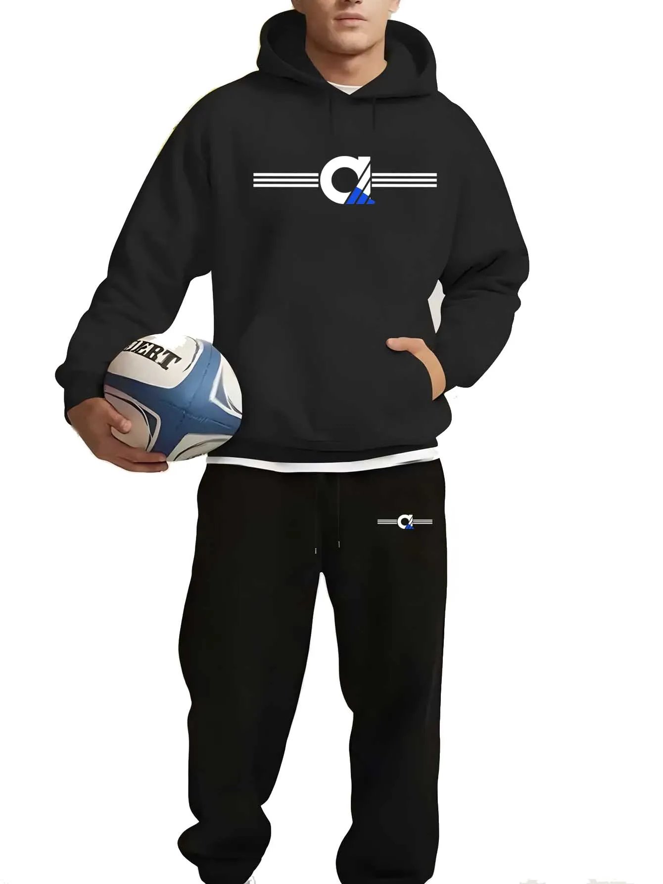 

Two-piece American printed men's long-sleeved hooded sweatshirt set, casual sportswear fashionable and trendy sweatshirt suit