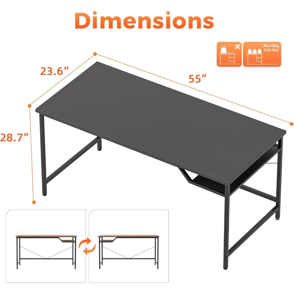 Computer Desk 55 X 24 inch, Gaming Desk for Small Spaces, Modern Simple Style Table for Home Office, Study Student Writing Table