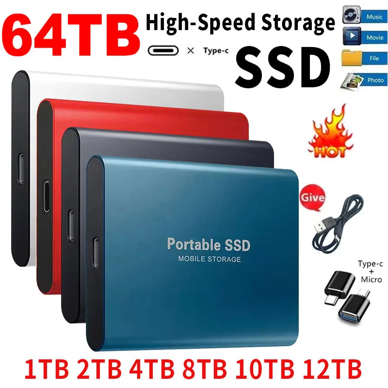 Hard disk eksternal portabel SSD 1TB, Hard drive eksternal kecepatan tinggi, Solid State Drive seluler 500GB, penyimpanan eksternal desives untuk PC/ Mac