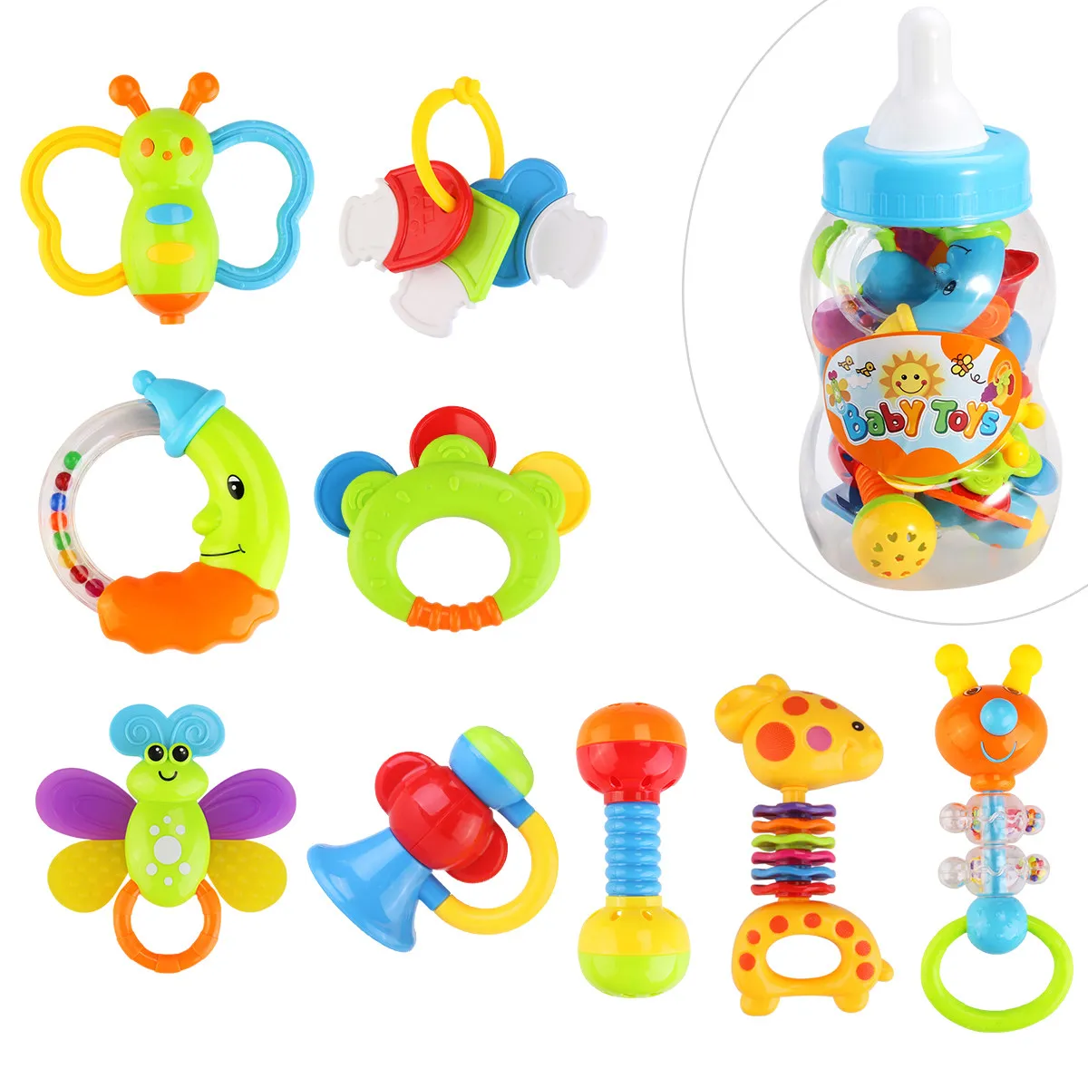 9Pcs Safe ABS Plastic Colorful Lightweight First Grasp Milk Bottle Shapes Developing Recognition Motor Skills