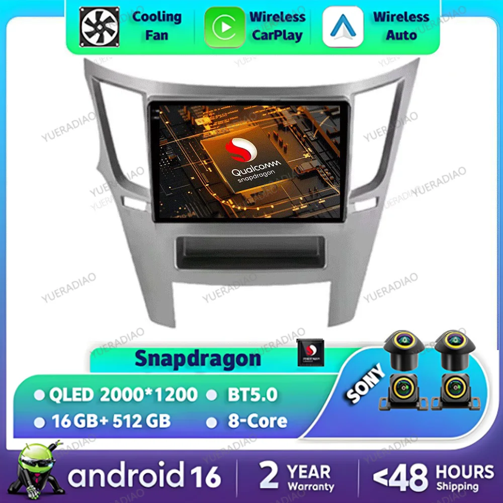 Radio para Auto Android 16 para Subaru Outback 4 BR Legacy 5 2009 - 2014, Reproductor Multimedia Estéreo con Bluetooth, Video, Qualcomm 4G LTE, 5G WIFI, QLED