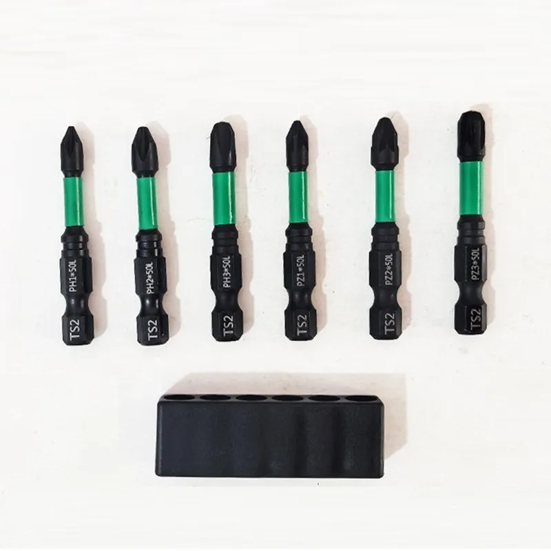 Black Green 6pcs 50mm Screwdriver Bit Set 1/4 Inch Hex Shank PH Head For Power Drill Driver Home Automotive Repair Kit