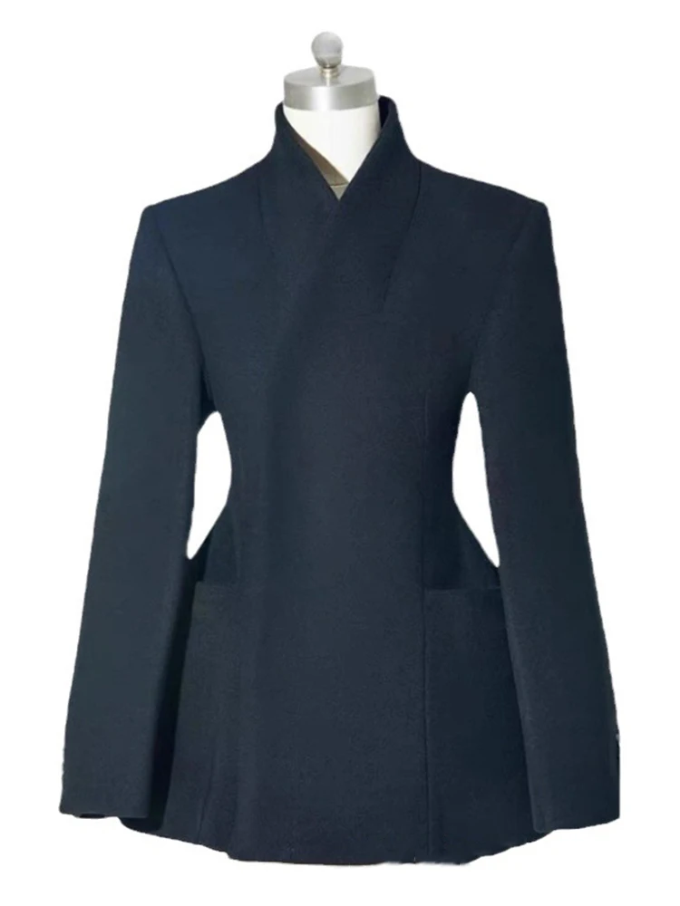 LGRQผู้หญิงMinimalist Woolen Blazer Stand Collarปุ่มปิดแขนยาวElegant Coatsหญิงฤดูใบไม้ร่วง 2024 ใหม่ 19ZZ1637