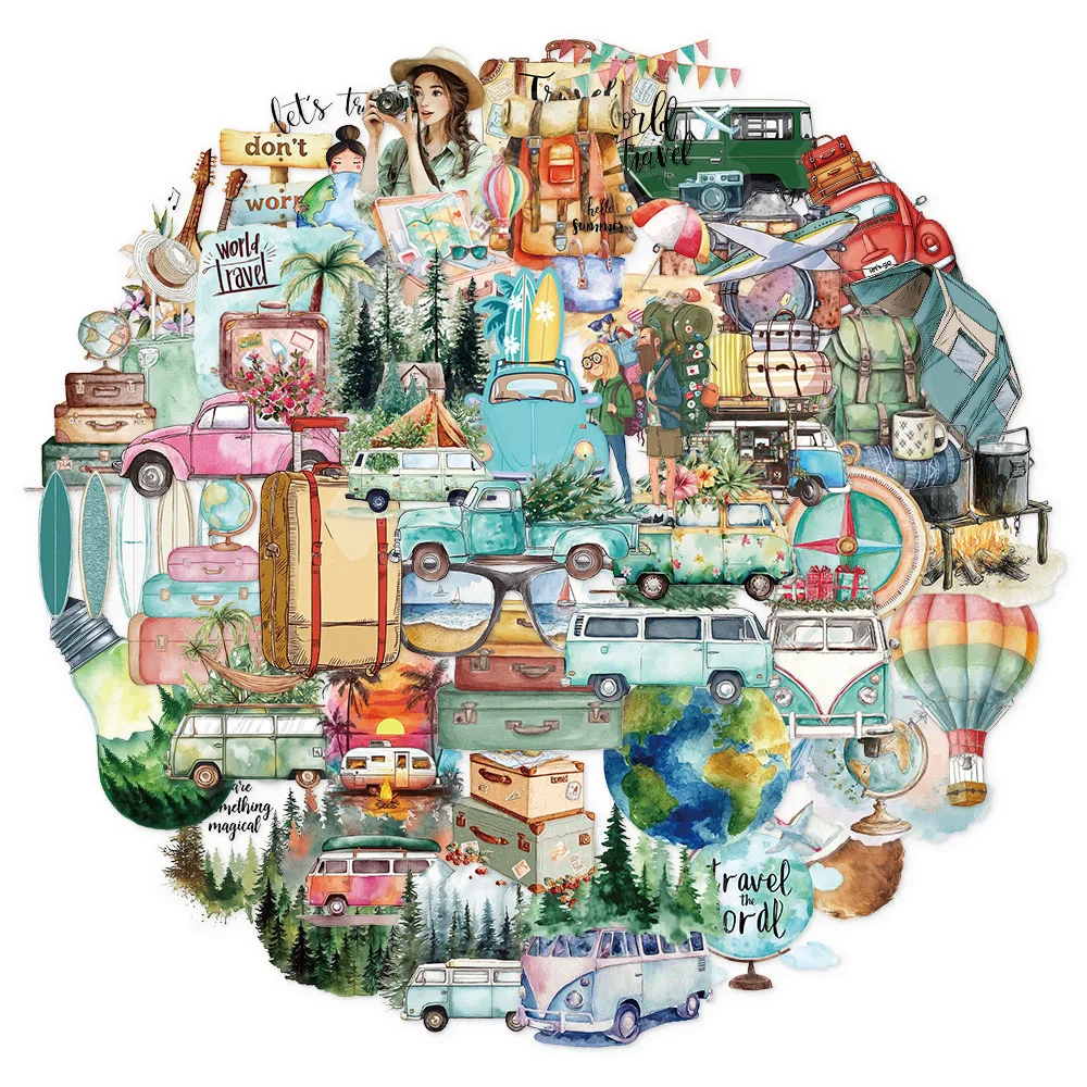 50 pçs simples série de viagem ao ar livre paisagem pet adesivos diy caso telefone portátil tablet brinquedo adesivos