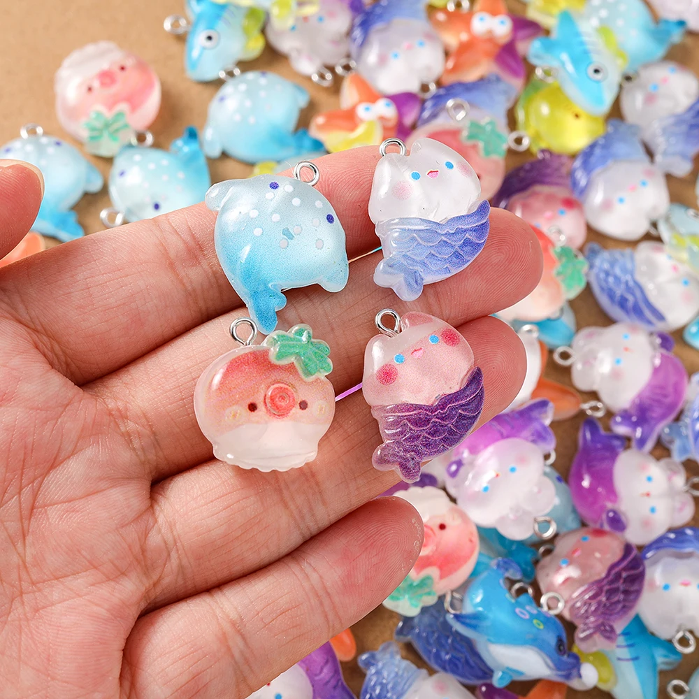 10pcs Random Mix Resin Fish Charms Starfish Whale Pendants for Jewelry Making Necklace Earrings DIY Kid's Gifts Accessories