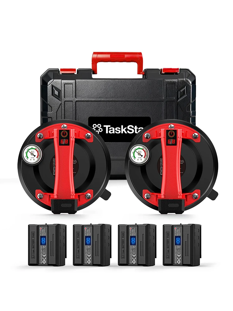 TaskStar Elektrischer Saugnapf mit Druckmesser, Vakuumsaugnapf für Glas, 595LBS/270KG Tragfähigkeit, tragbarer Heber mit 4*2400mAh Batterie zum Heben von Fliesen, Glas, Granit, Metall.
