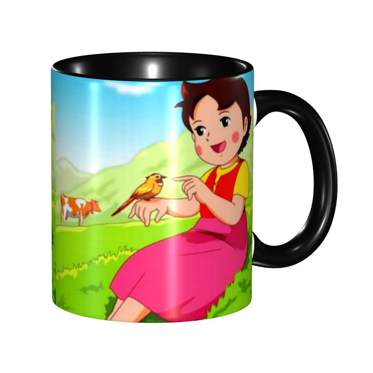 

Custom Heidi Tames A Bird Mug DIY Cartoon Alps Mountain Ceramic Milk Tea Coffee Cup