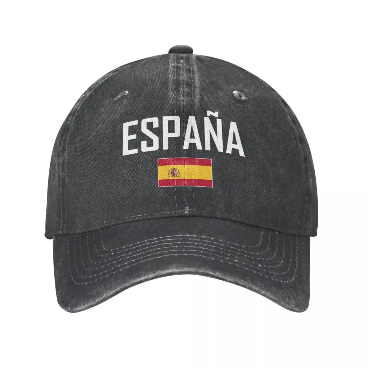 Men Baseball Cap SPAIN ESPANA Flag And Font Charcoal Washed Denim Vintage Cotton Dad Trucker Hat