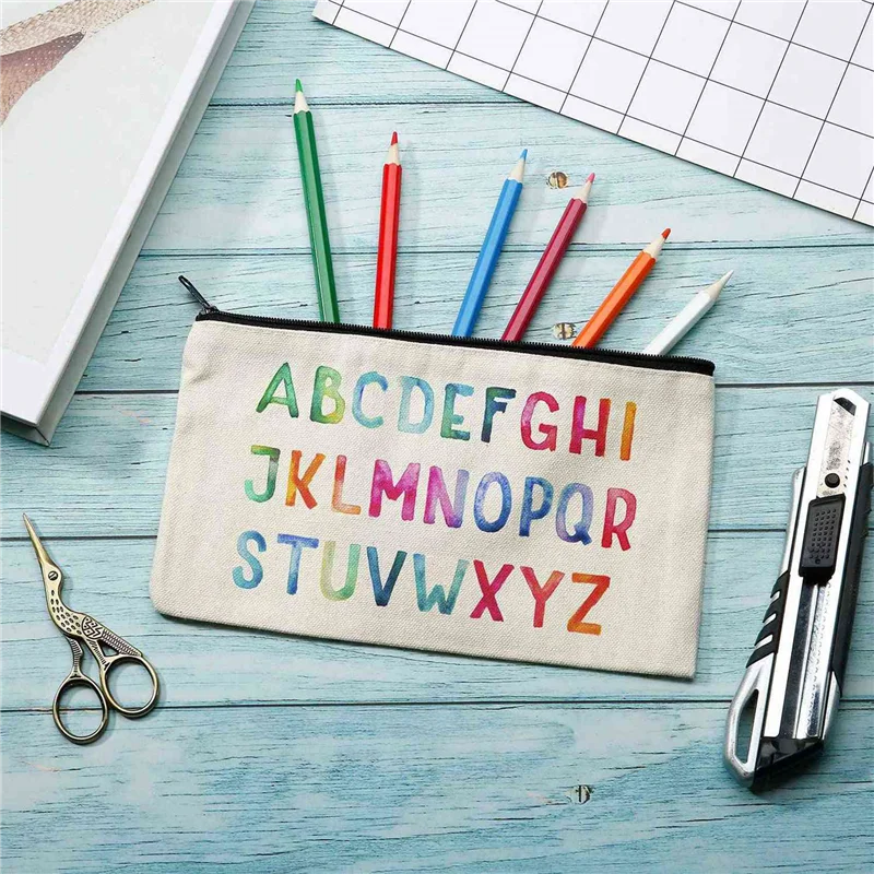 

5X Canvas Zip Bags Canvas Pencil Pouch Canvas Makeup Bags Blank Canvas Pencil DIY Craft Bags Cosmetic Pouch Makeup Bag