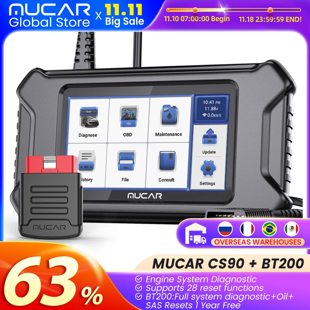 MUCAR CS90 Professional OBD2 Scanner tool 28 Reset Code Reader Full obd 2 Functions Lifetime Free Use Car Diagnostic Tools