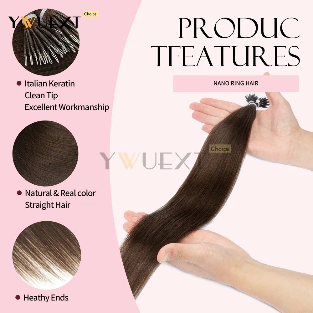 YWUEXT 30g/pack Nano Ring Human Hair Extensions Natrual Straight Machine Remy Hair for Full Volume 12inch-20inch Salon Quality