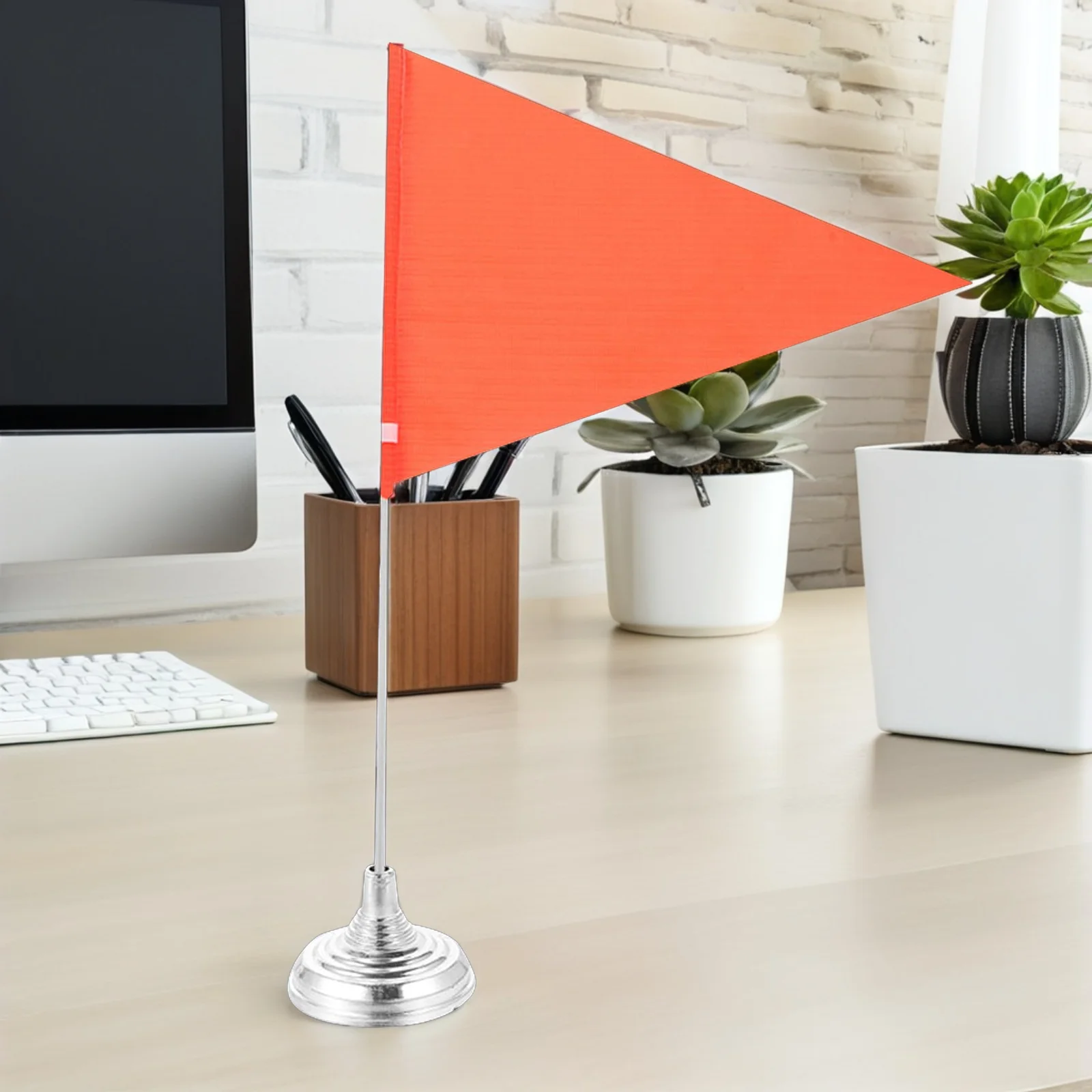 10pcs Round Plated Base Desk Flag Holder Mini Plastic Stand For Office Table Decoration Small Flag Display Party Decor