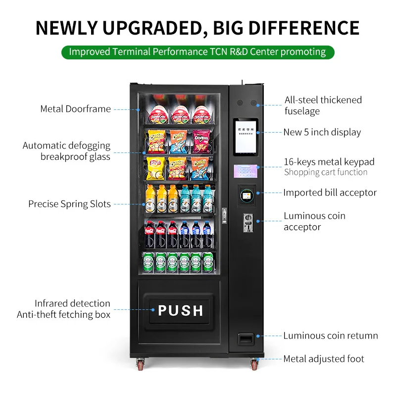 حار بيع كومبو آلة بيع المشروبات والوجبات الخفيفة مع شاشة تعمل باللمس الصغيرة مع الثلاجة الدفع بدون كاجوال #5