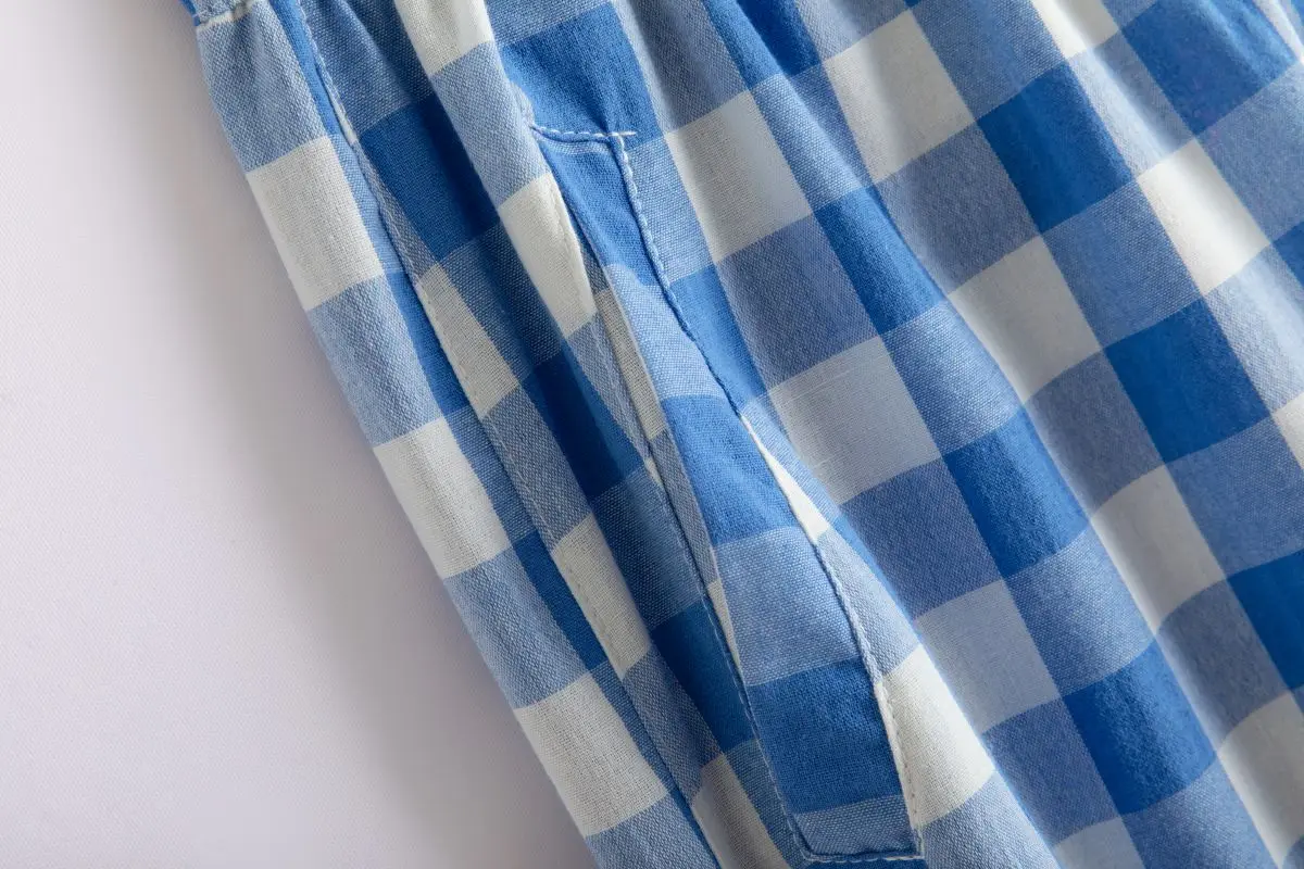 Damskie letnie cienkie spodnie z szerokimi nogawkami, jednolite, w kratę, zwiewne, codzienne spodnie z mieszanki bawełny i lnu, z wysokim stanem, długie.