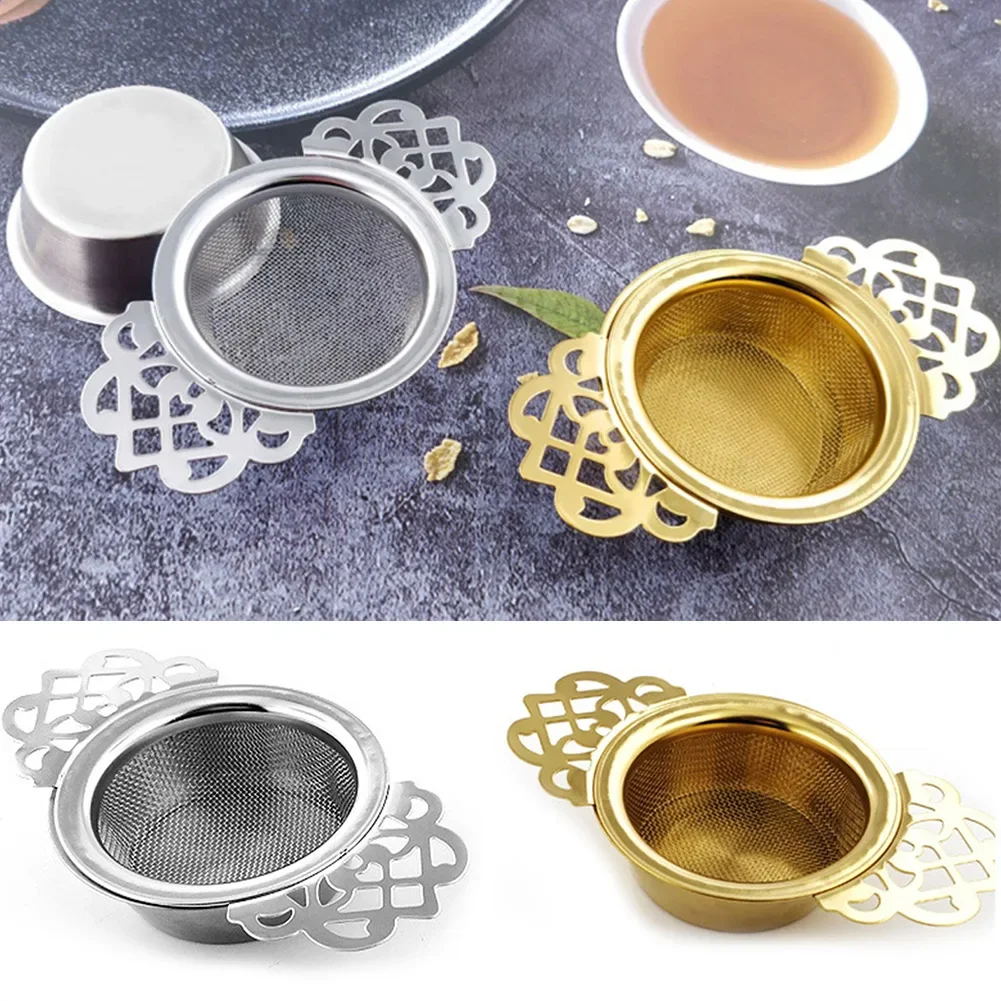 Double Ear Spice Infuser Filter Loose Leaf with Drip Bowl Tea Strainer Tea with Double Wing Handles Stainless Steel Kitchen Tool