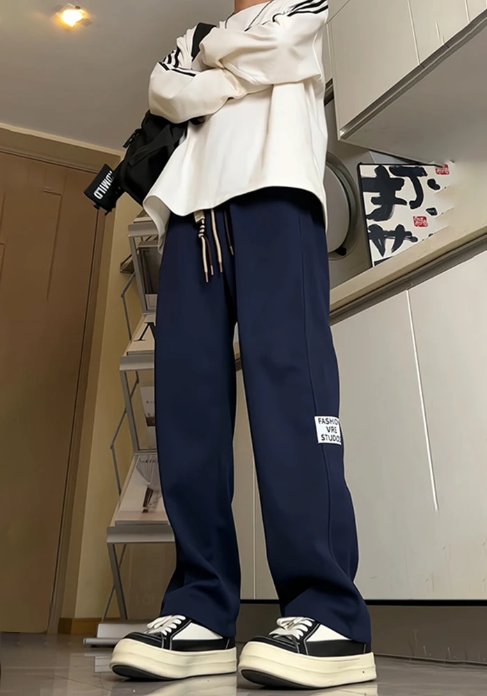 Men's Autumn Winter Thickened Fleece Lined Scythe Pants CleanFit Dark Blue Straight Leg American Sport Long Trousers Casual P...