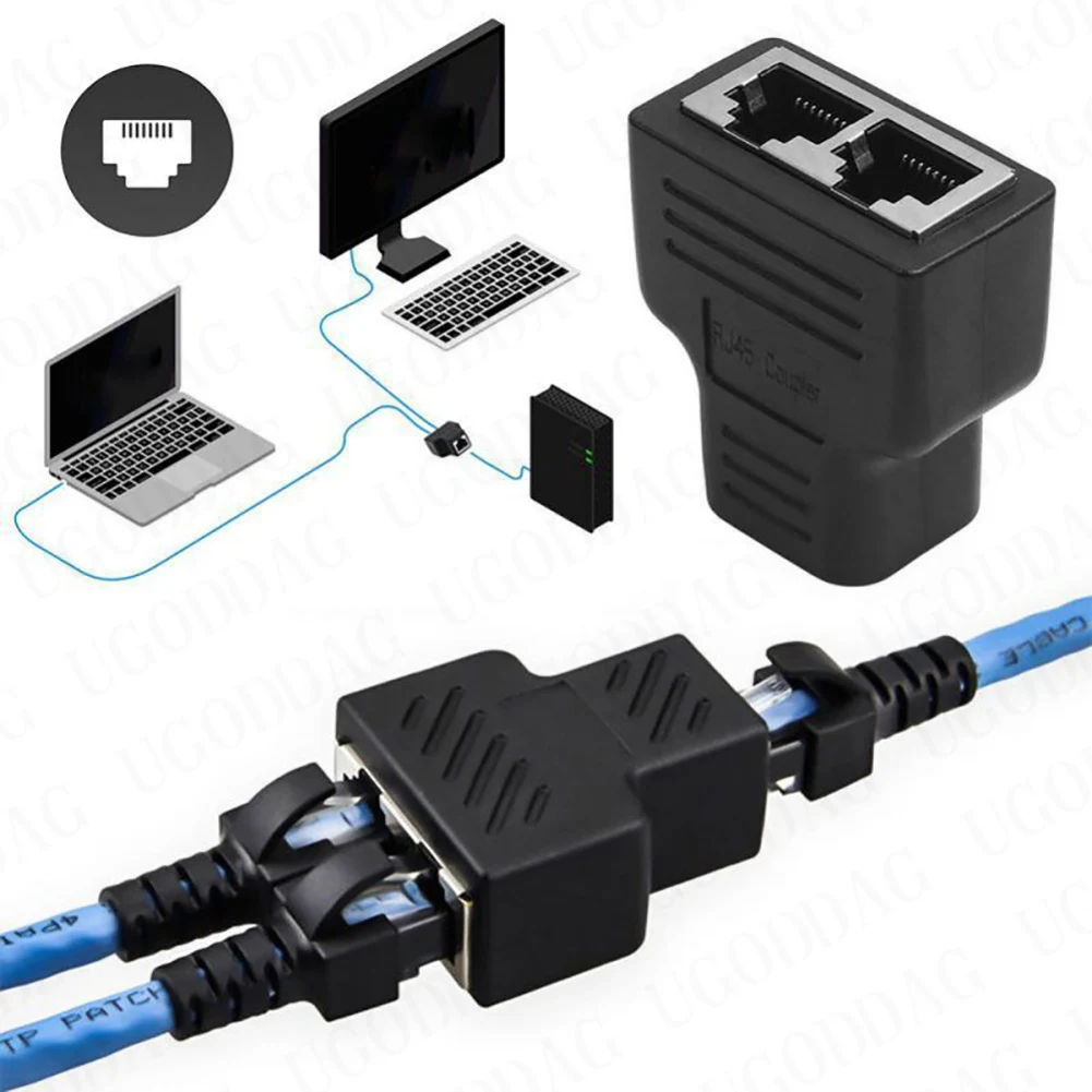 1 to 1 2 Way Dual Female Ports LAN Ethernet Network Cable Splitter Adapter RJ45 Female Splitter Socket Connector Adapter For PC