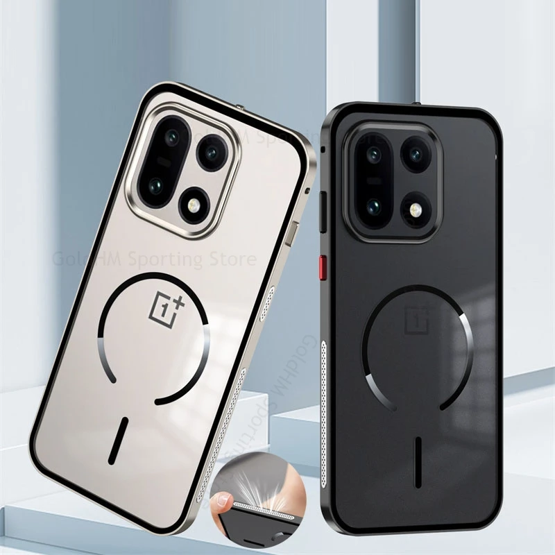 

Tempered Glass Magnetic Phone Case For OnePlus 15 Wireless Charger Alloy Bumper Cooling For Magsafe Cover For Oneplus 15 CPH2747