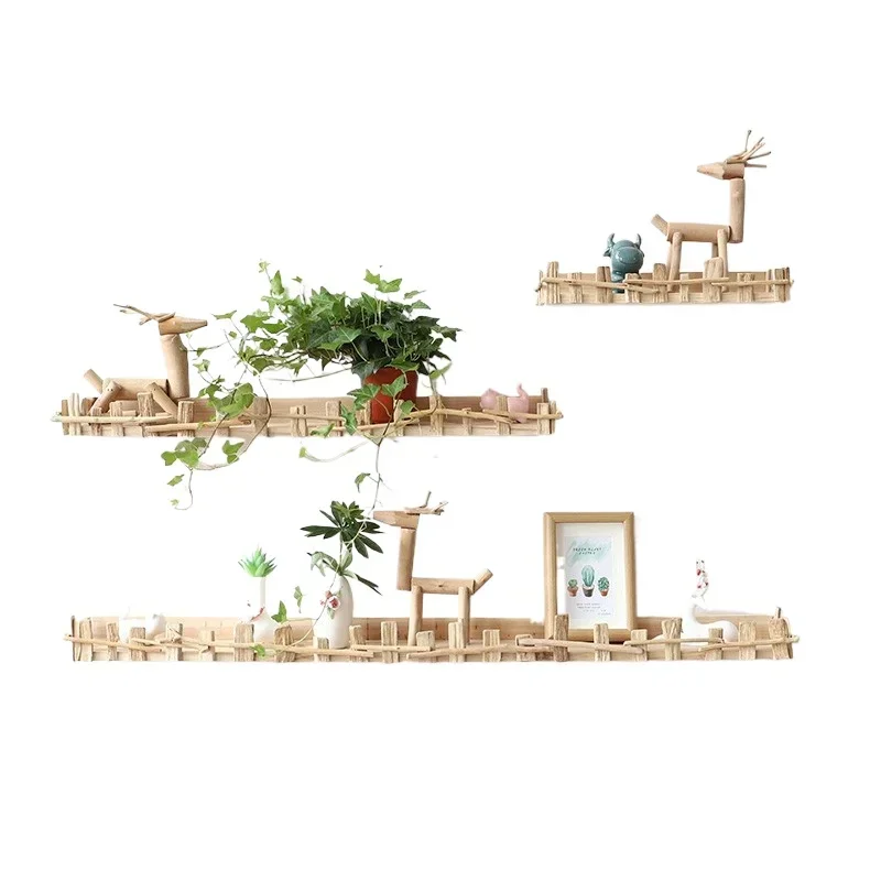 

Log rack No punching wall hanging shelf TV wall decoration living room baffle creative