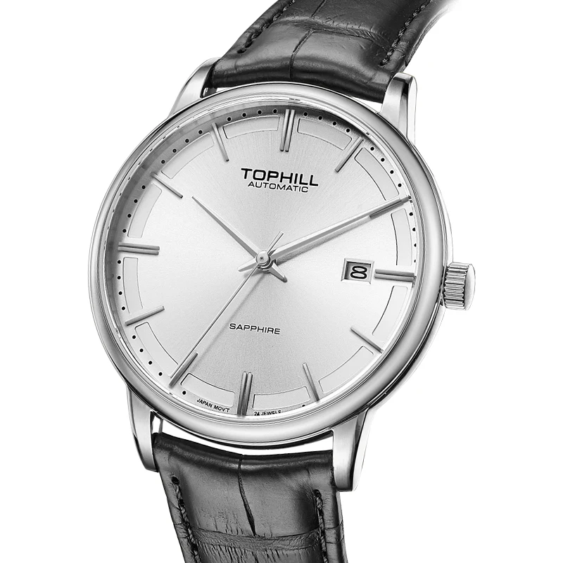TOPHILL Stainless steel  Automatic Mechanical Men Watches High Quality Men Luxury Leather Watch Waterproof Bussiness Wristwatch