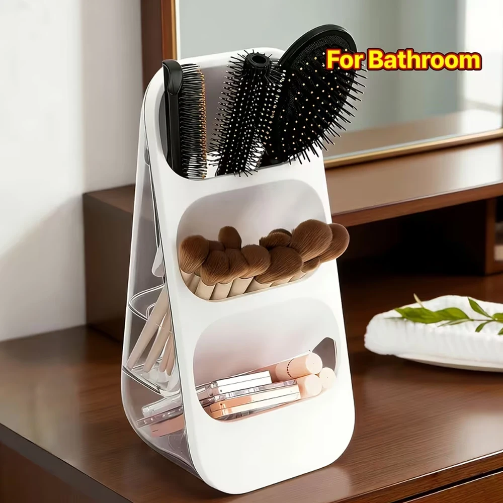 Desktop Cosmetics Storage Box, Makeup Brush Organizer, Large Capacity Countertop Storage Rack, Suitable for Dressing Table, Bathroom, Bedroom, and Office Desk Makeup Tool Storage, Easy to Store Skincare Products, Makeup Brushes, Eyebrow Pencils, and Lipsticks