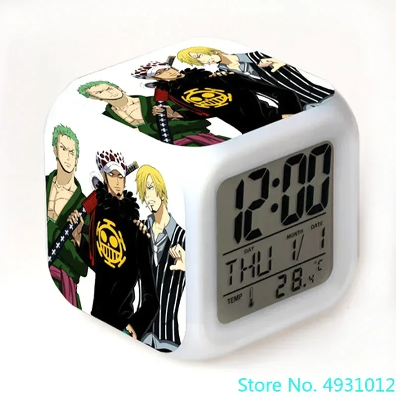 

8x8x8cm Anime One Piece Super Luffy LED Digital Clocks Chopper Zoro Nami Sanji Ace Sanji Robin Alarm Clock Figure Toys Gift