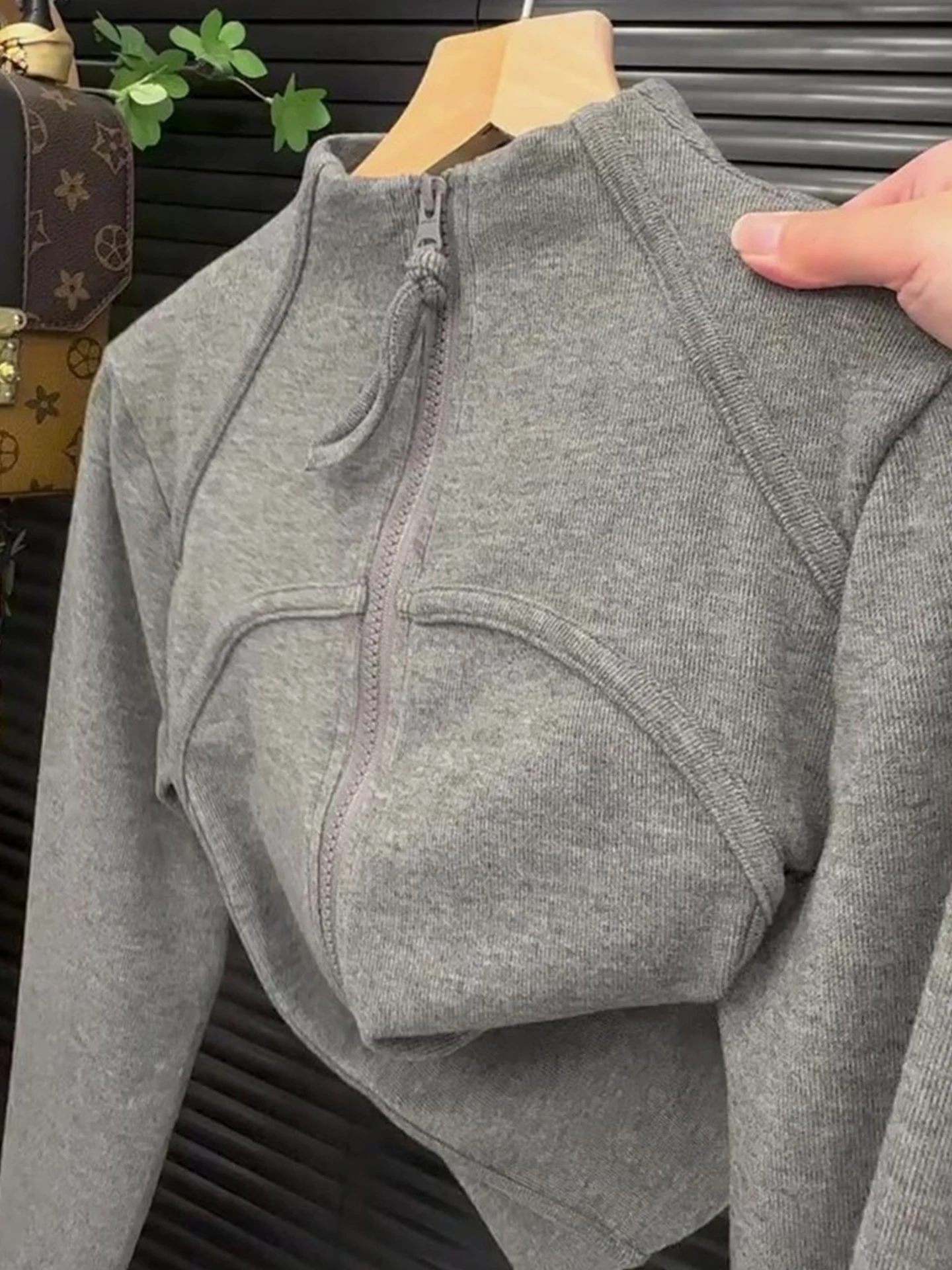 

Gray Slim Fit Knitwear Double Zipper Comfortable Base Shirt Casual Style Long Sleeve Soft Fabric Early Autumn New Arrival