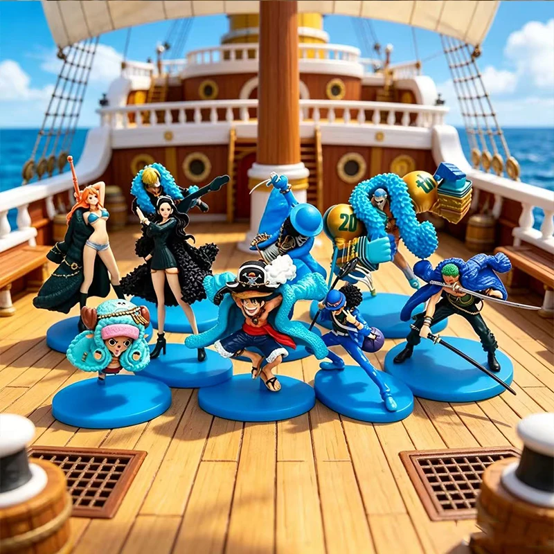 

Hot One Piece 20th Anniversary Anime Figures Blue Clothes Collection Luffy Nami Robin Zorro Action FigureModel Toys Gifts