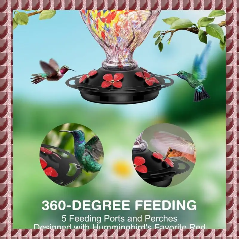 

A95G Bird Feeder With 5 Perches Hand Blown Glass Bird Feeders For Outdoors Hanging 30 Fuild Oz