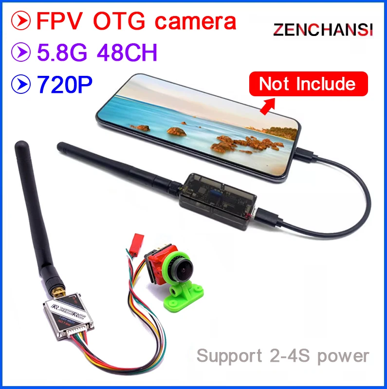 5.8G 48CH 720*480 FPV UVC OTG Phone Receiver and 1000mW adjustable Video Transmitter with  Cmos 1500TVL Mini Camera for RC Drone