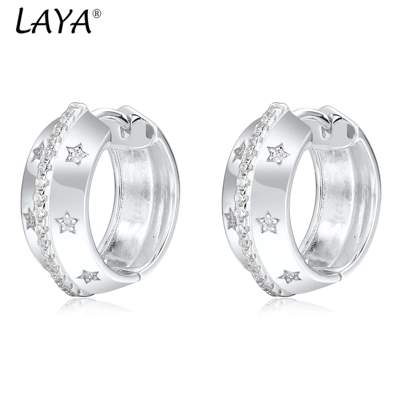 LAYA 925 Sterling Silver Shining White Zircon Small Hoop Statement Earrings For Women Original Luxury Jewelry 2025 NEW Trend