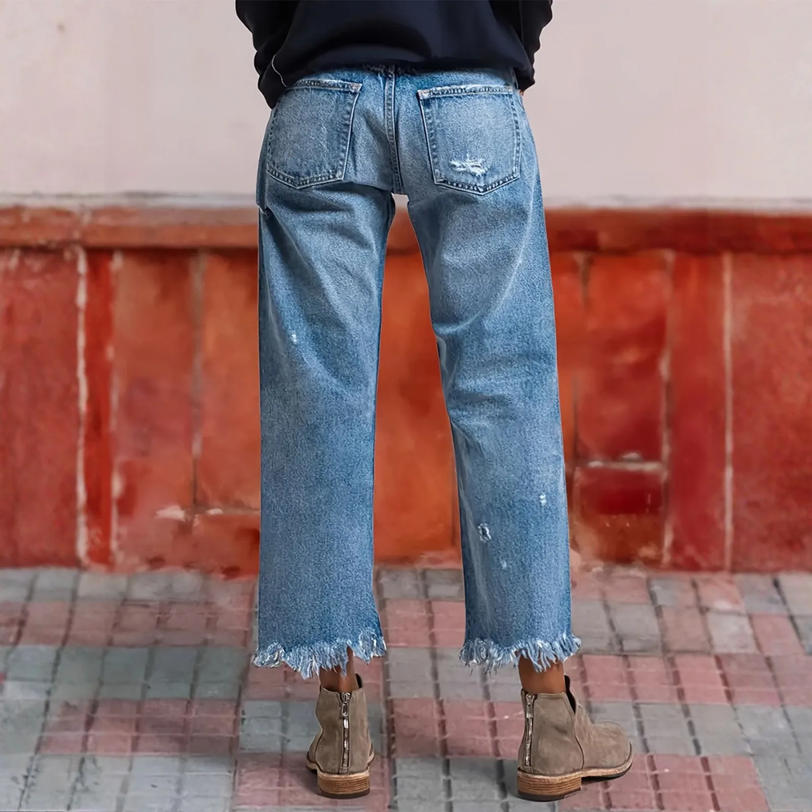 Pantaloni palazzo per le donne Jeans eleganti da donna con fondo a campana per le donne Pantaloni da lavoro neri a gamba dritta Jeans larghi Y2k Ropa De Mujer