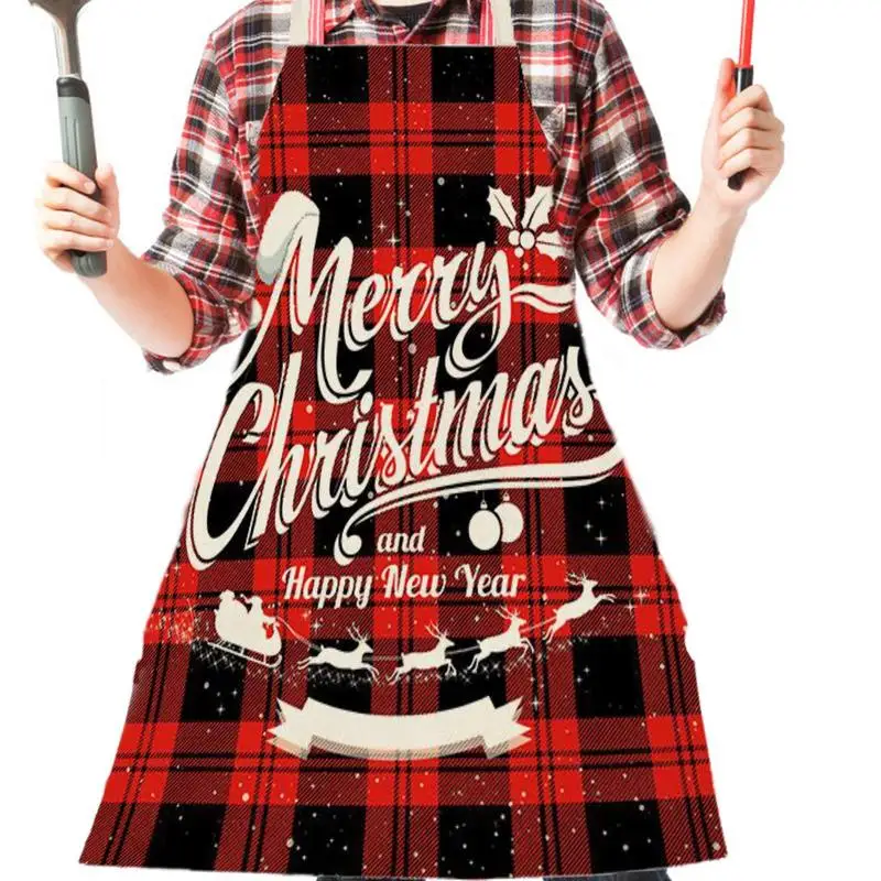 Christmas Aprons For Women Red Black Plaid Christmas Cooking Apron Red Black Plaid Christmas Decor Linen Kitchen Baking BBQ