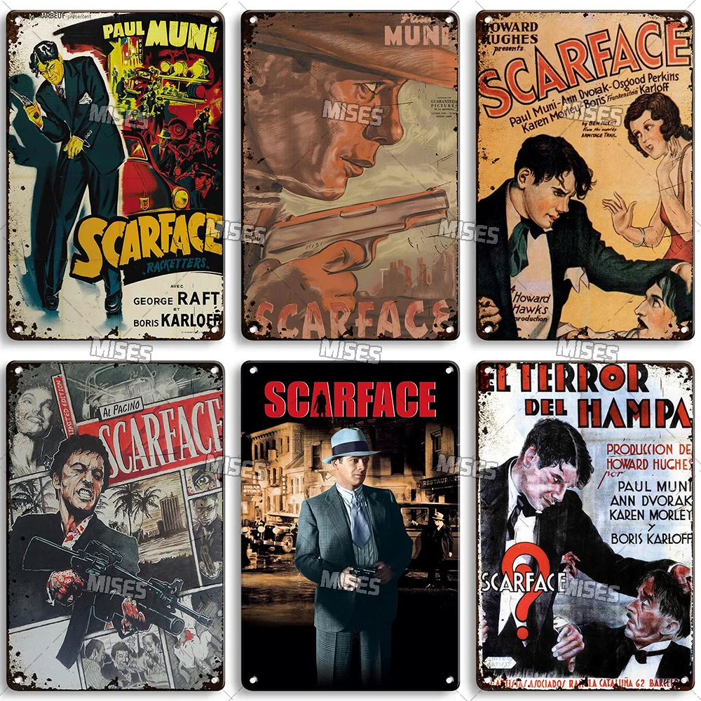MISES Movie Metal Plaque Scarface Vintage Metal Sign Decorative Plate Wall Metal Poster Man Cave Garage Cafe Industrial Decor