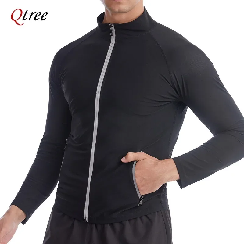 Qtree Sauan Jacket Slimming Sweat Compression Men Waist Trainer Shirts Hot Neoprene Body Shaper Long Sleeved Weight Loss Vest