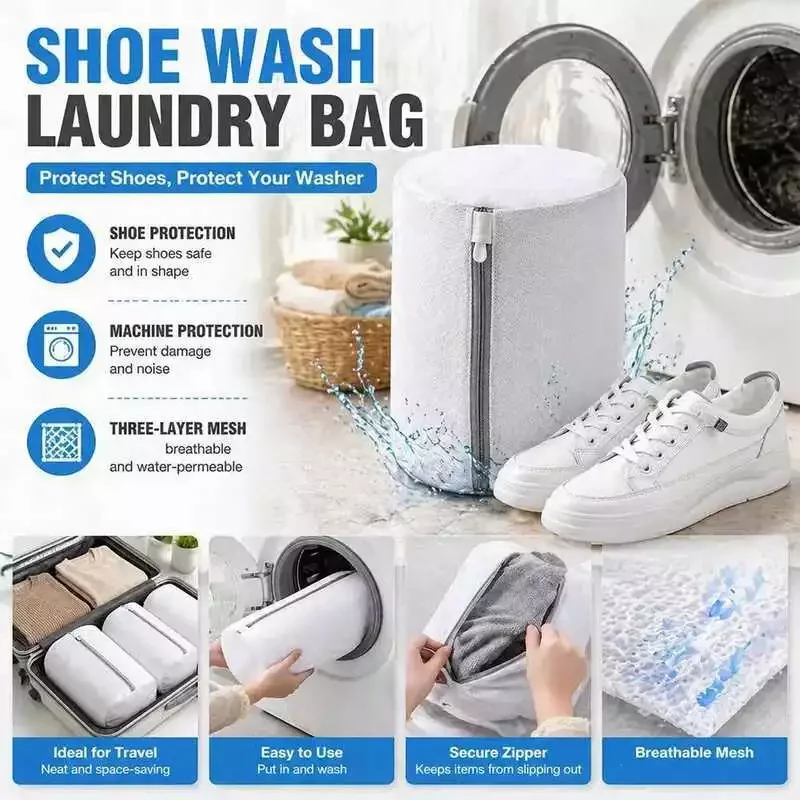 2Pcs Versatile Shoe Washing Bag - Durable Mesh Laundry Bag For Sneakers, Running Shoes, With Zipper Closure, Laundry Bag