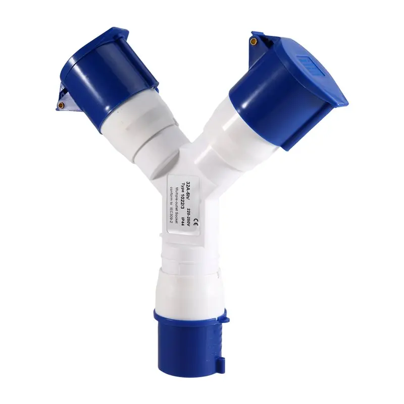 A02F-Y-Type 32A 3 Pin 2 Way Industrial Plug AC380-415V IP44 Multi-Function Waterproof Field Power Supply Socket Outlet
