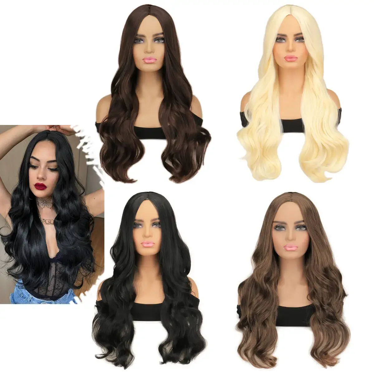 

long Black Wavy Wig With Natural Appearance Synthetic Fiber Heat Resistant Fiber Curly Wig For Women Daily Light Blonde Wig Cur