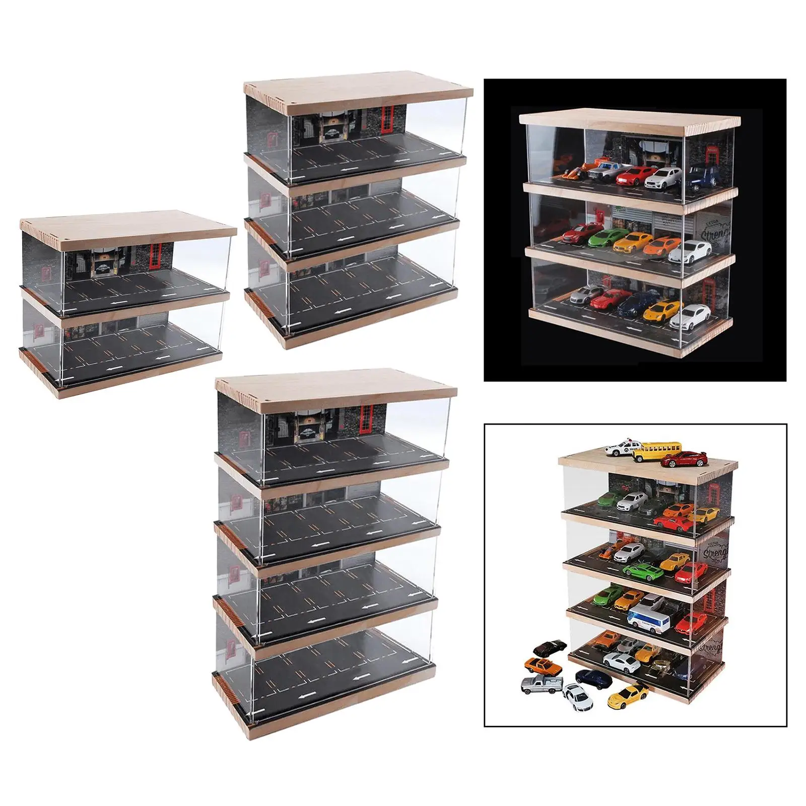 

1/64 Diecast Car Display Case Simulation Display Stand Tabletop Decor with Car Parking Scene for Collectors Gifts Alloy Car