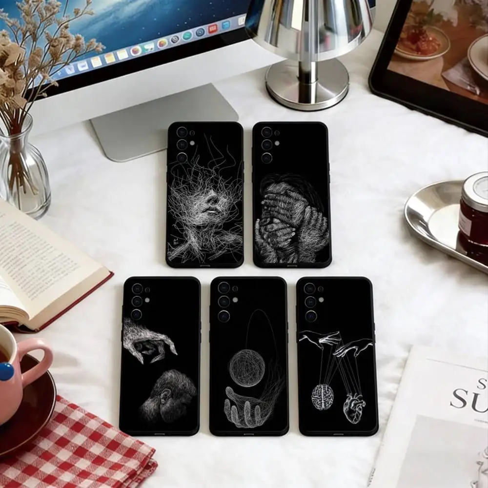 Line Bondage  Phone Case For Samsung S25,S24,S21,S22,S23,S30,Ultra,S20,Plus,Fe,Lite,Note,10,Black Cover