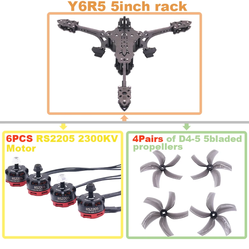 ชุดโครงโดรน B-CUBE Y6R5 ขนาด 5 นิ้ว สำหรับ FPV ทำจากคาร์บอนไฟเบอร์ สำหรับแข่งควอดคอปเตอร์ ฟรีสไตล์ รองรับ INAV Beatflight F722 NOXE Ardupilot FlightControl