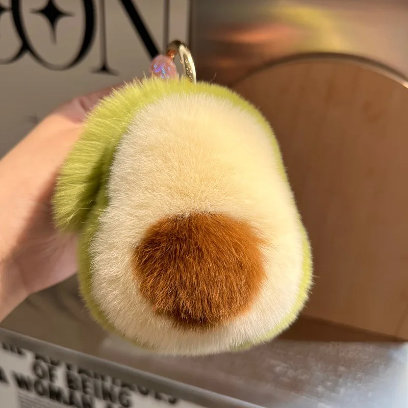 [Cute Avocado] Real Raccoon Rabbit Fur Car Keychain Pendant Ins Plush Ball Backpack Charm Gift