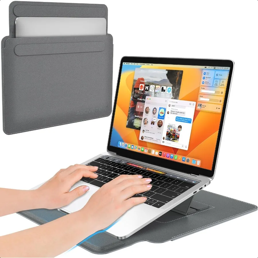 

2in1 Laptop Sleeve Case with Stand for 1314 inch Laptops Lightweight Leather Sleeve Bag with Ergonomic Wrist Cushion Adjustable