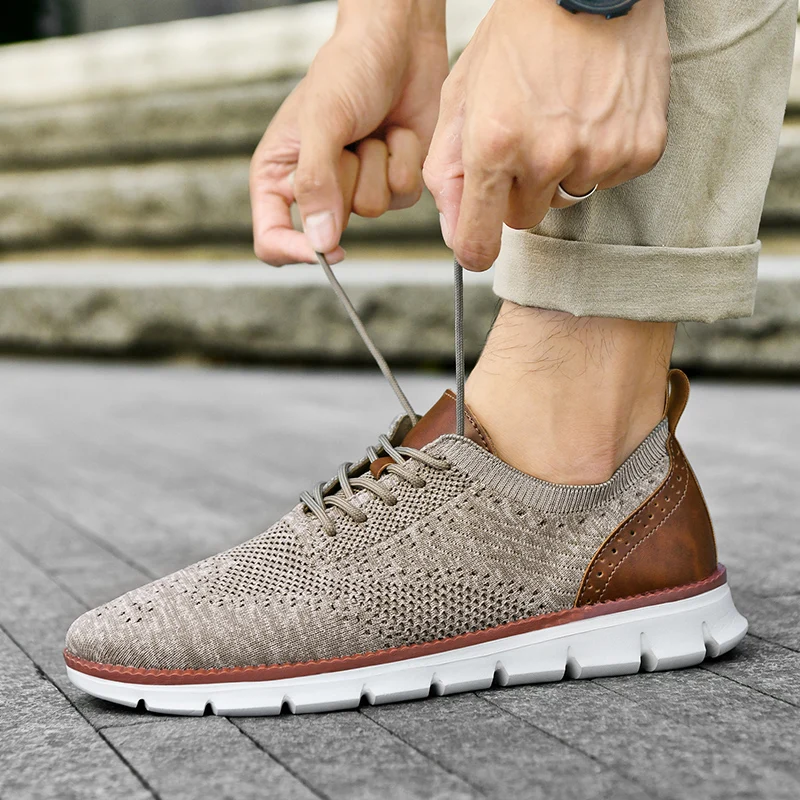 Men Casual Shoes Classic Breathable Brogue Flats Cushioning Color Blocking Design Dress Shoes Versatile Sneakers Lightweight