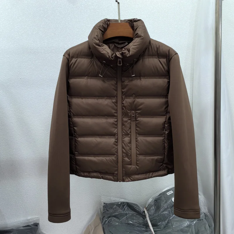 2025 Autumn Winter Women 90%White Duck Down Jacket High Neck Long Sleeve Adjustable Top Female Warm Puffer Coat Outwear