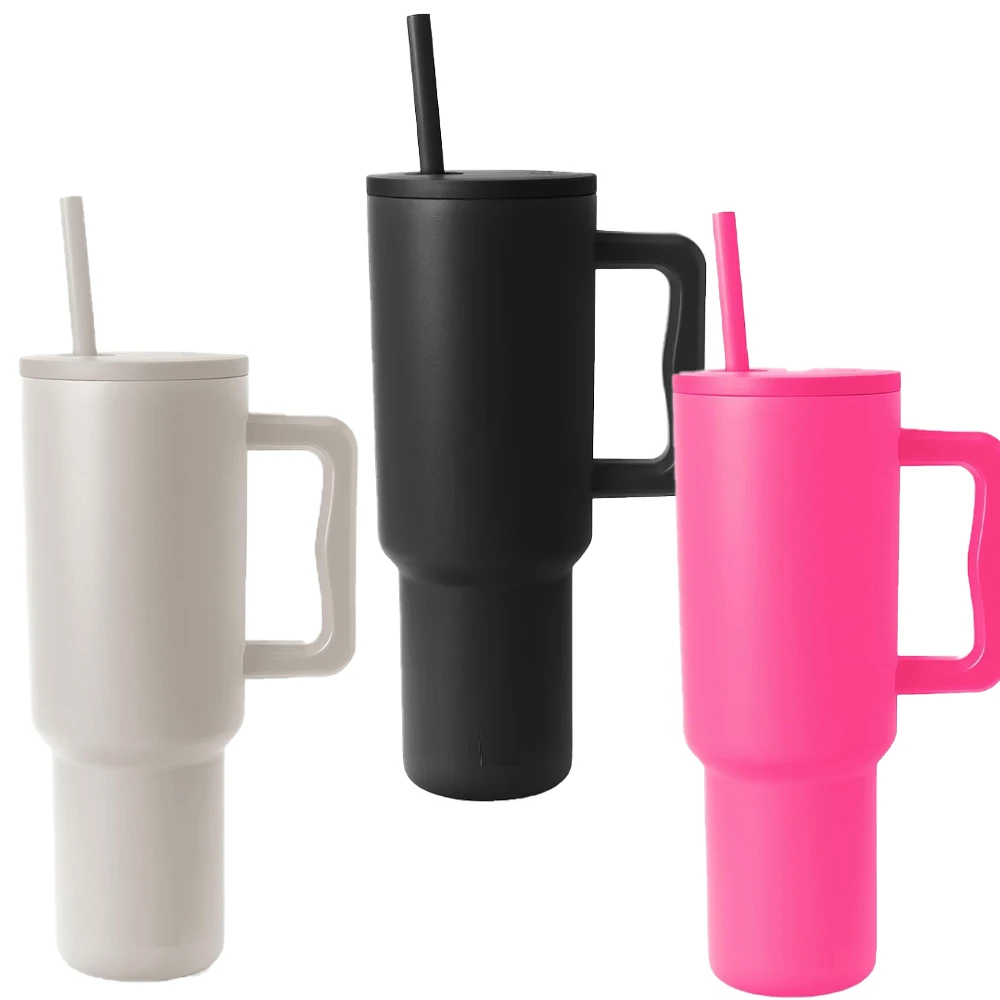 

Простая современная изолированная кружка на 40 унций с ручкой и откидной крышкой, соломенная многоразовая бутылка для воды из нержавеющей стали, подарок для женщин и мужчин