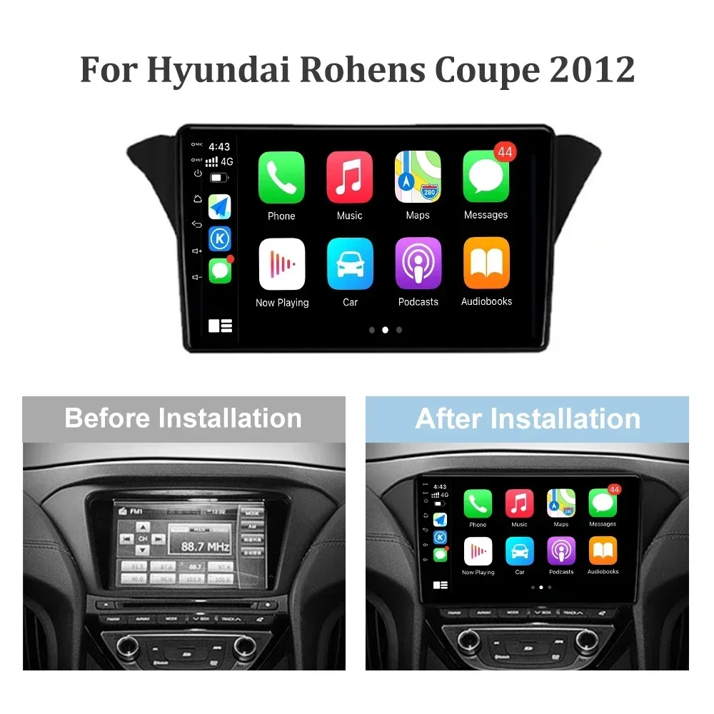 Car Radio Screen 2 Din Stereo Multimedia Wireless Carplay Stereo 4G Head Unit For Hyundai Rohens Genesis Coupe 2012 Android 14