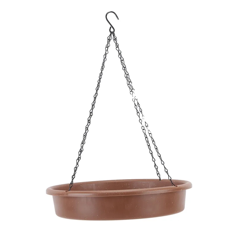 1 set of 2 Round Shape Hanging Bird Bath Iron Chain Wide Shallow Bowl Bird Bath Tray Plastic Rust Prevention Coating